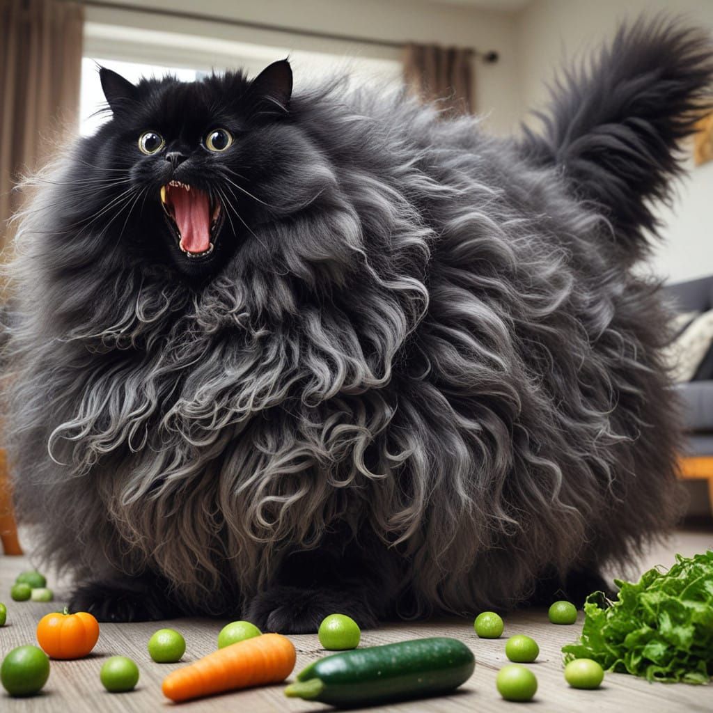 Gigantic Fluffy Black Cat Freaks Out in Shock