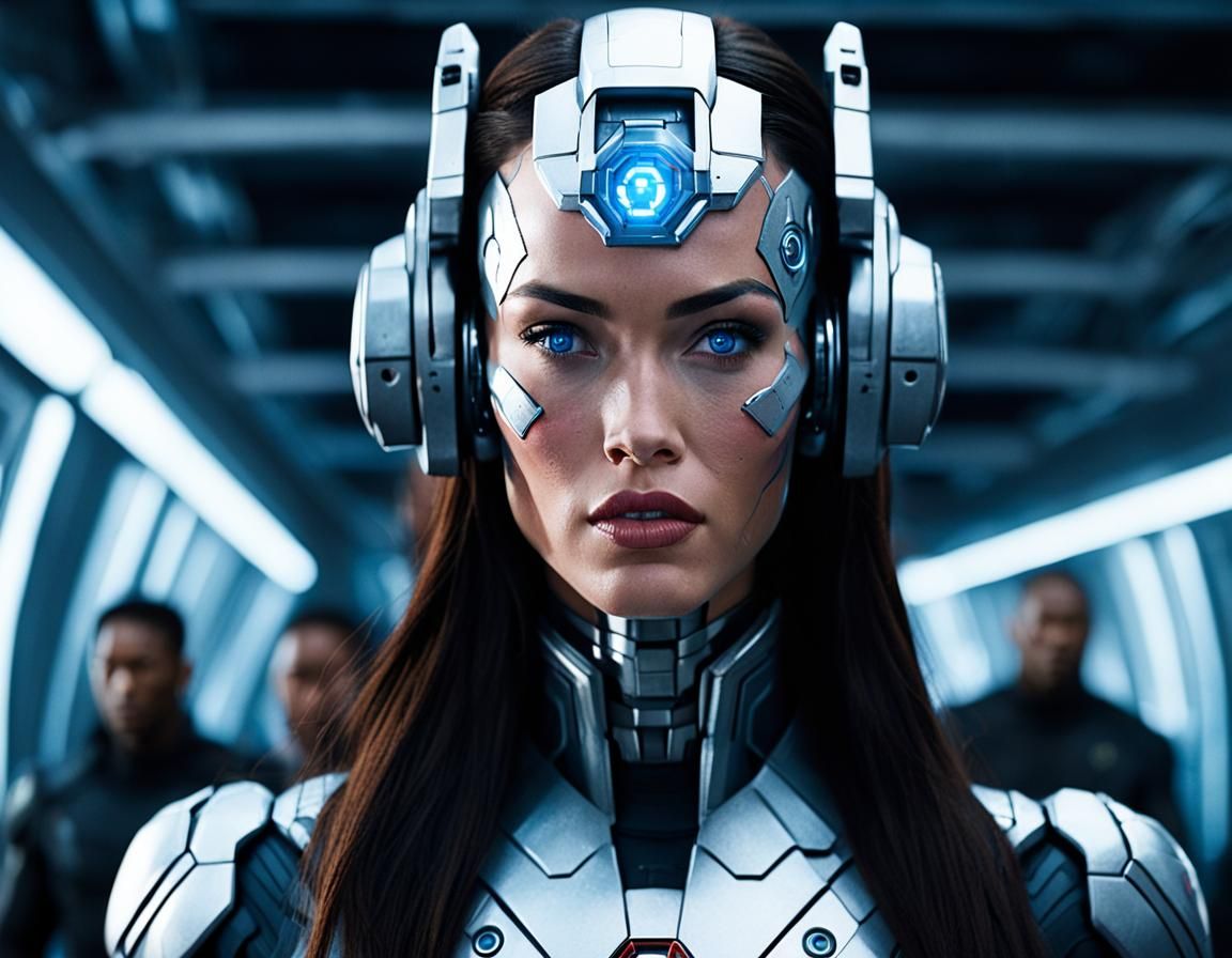 Cyborg Space Captain Megan Fox in Metallic Armor