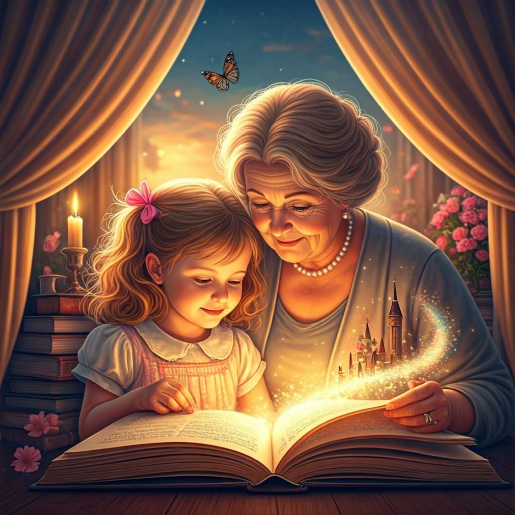 Grandmother Reads Fairytale to Granddaughter