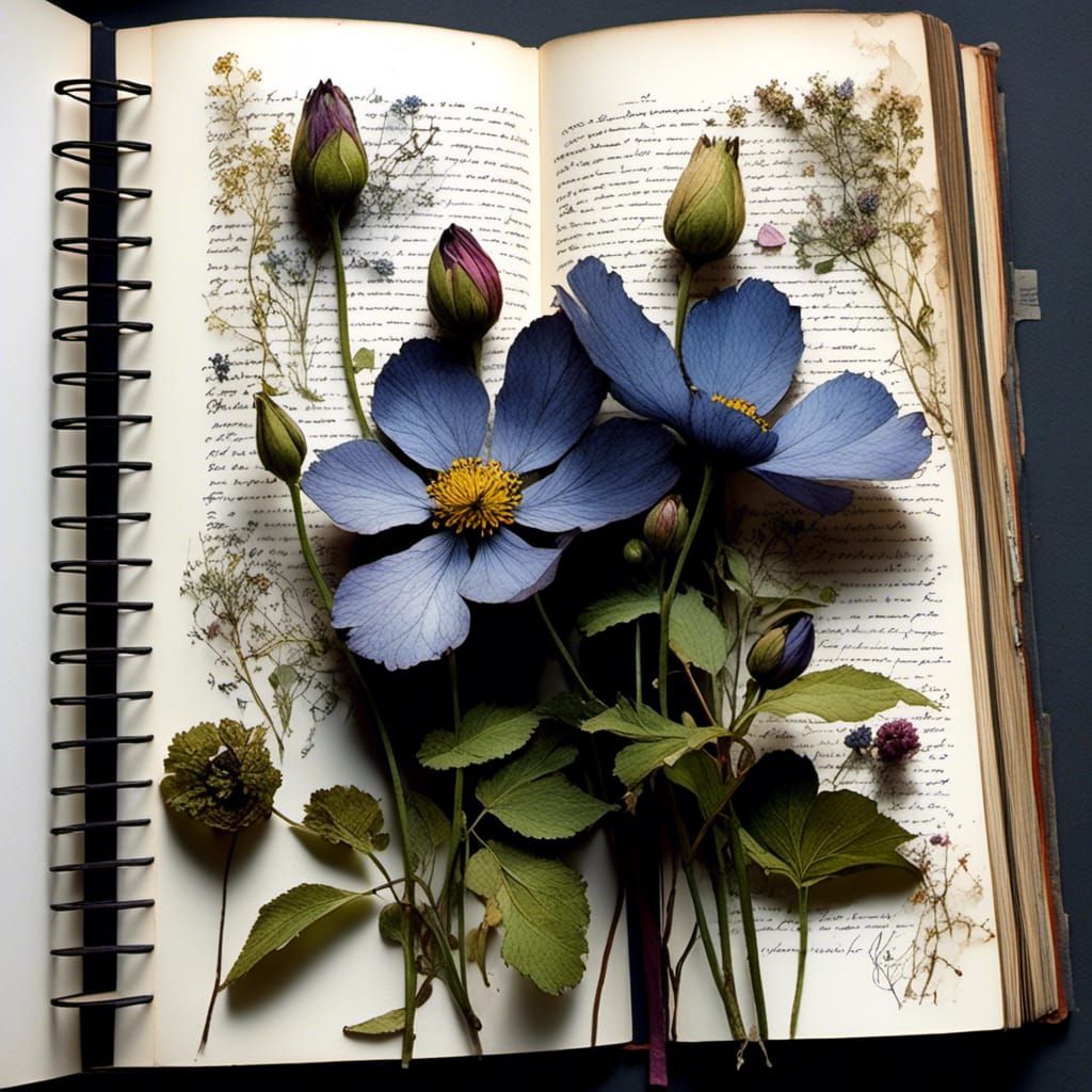 Vintage Sketchbook with Romantic Watercolor Flower Art
