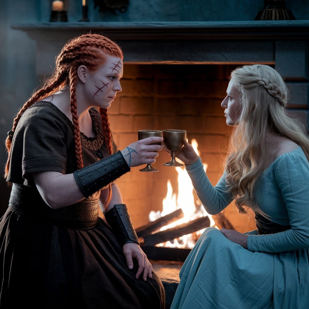 Viking Princess Toasting in Cinematic Style