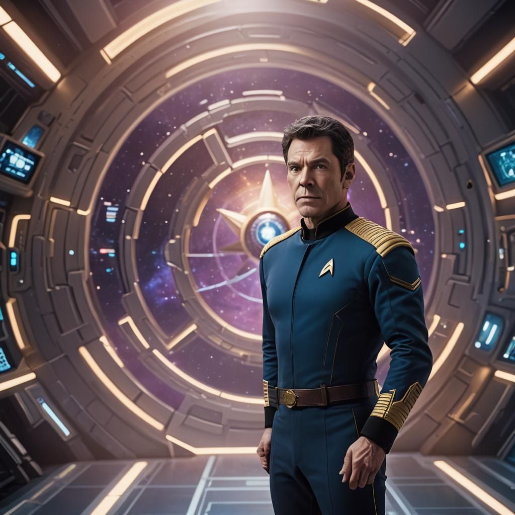 Star Trek Captain in Futuristic Lab, Photorealistic