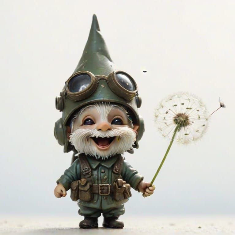 Whimsical DMT Gnome Grasping Dandelion Seed