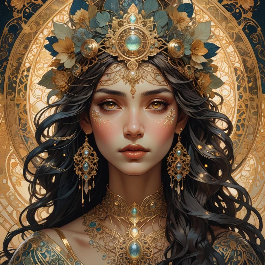 Mystical Woman Portrait in Art Nouveau Style