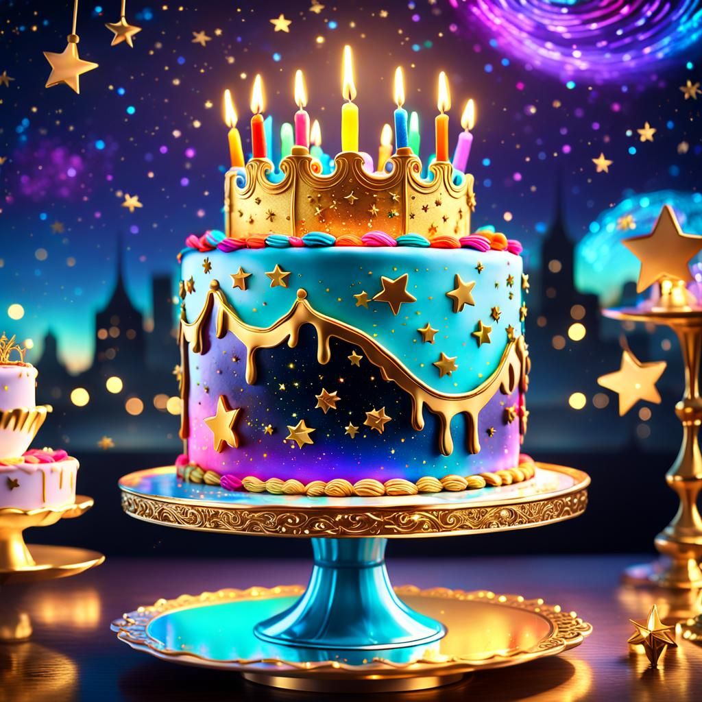 Neon Lit Sci-Fi Birthday Cake on China Stand