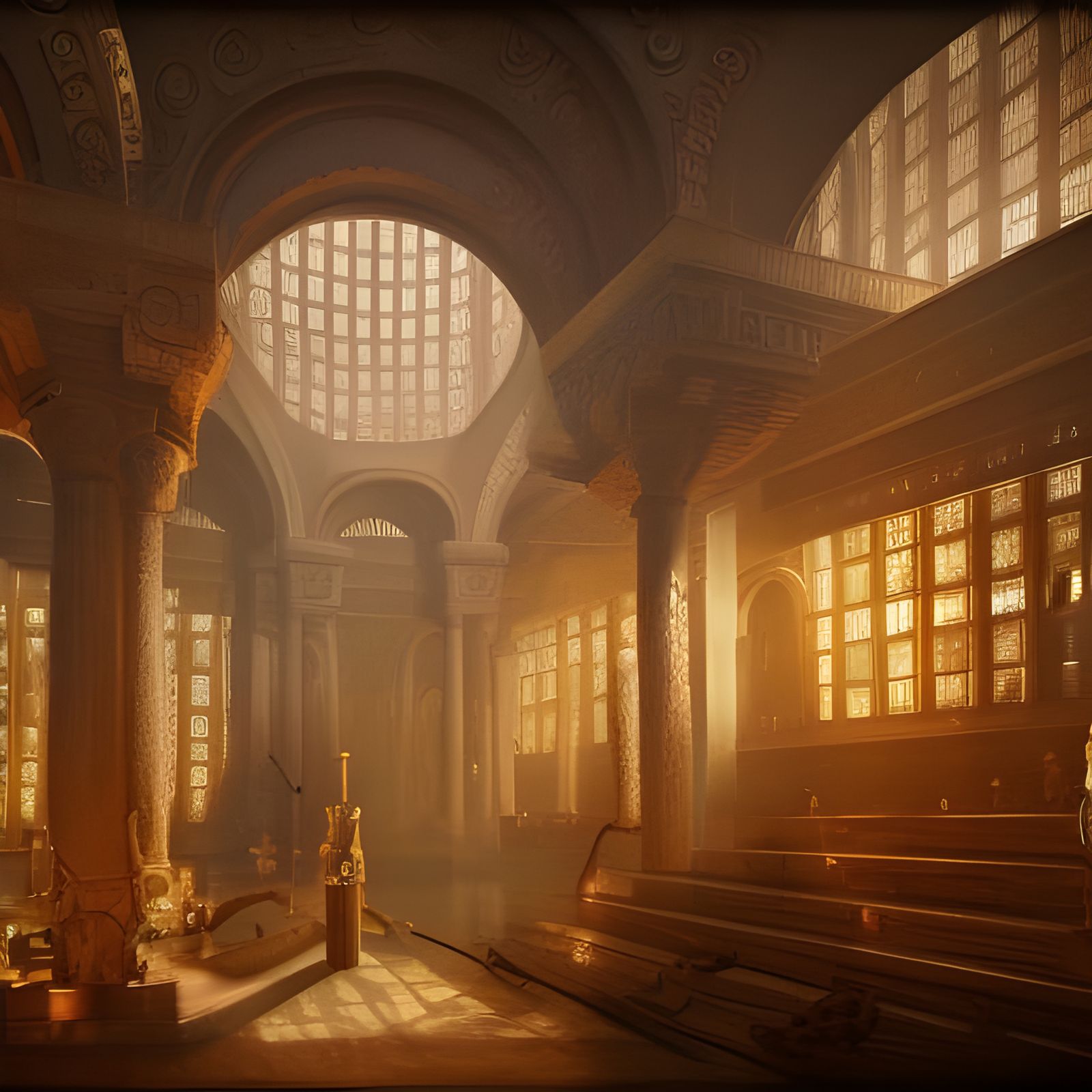 Sumerian Librarian in a Detailed Interior