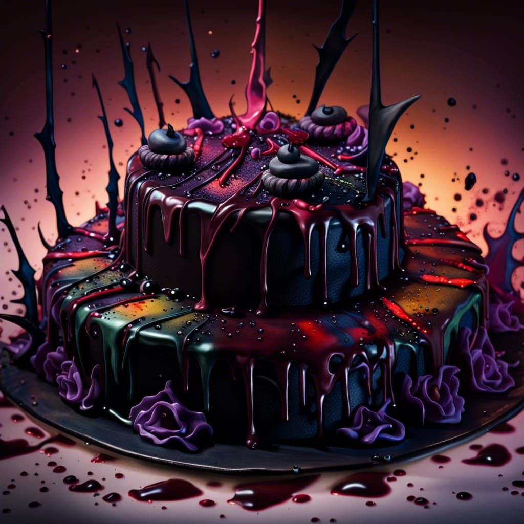 Intricately Detailed Dark Gothic Cake Splash Art