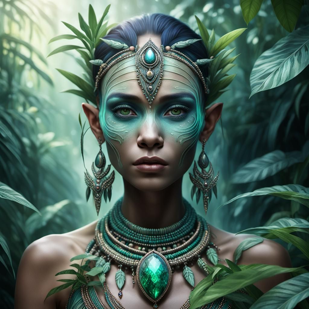 Alien Woman Portrait with Tribal Jewelry