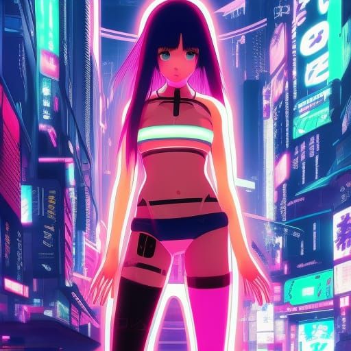 Anime Girl in Cyberpunk 2099 Style