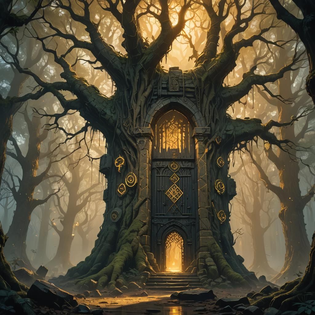 Mystical Forest Jail Concept Art in Ash Thorp Style