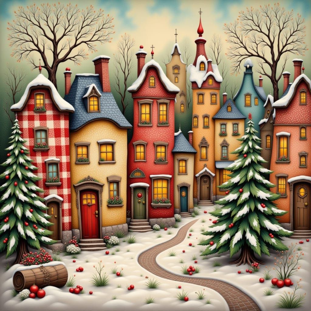 Charming Christmas Village in Folk Art Style