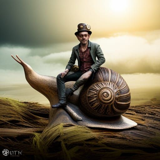 Steampunk Racing Snail with Rider, Detailed CGI Render