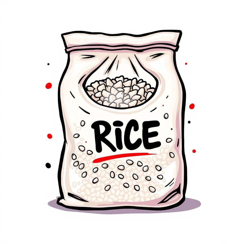 Vibrant Cartoon Bag of Rice with Graffiti Art