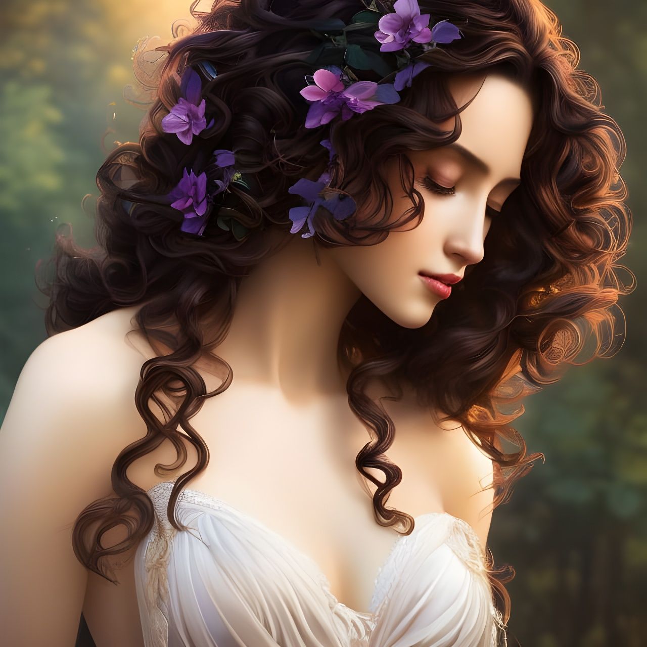 Romantic Portrait of Woman with Curly Hair