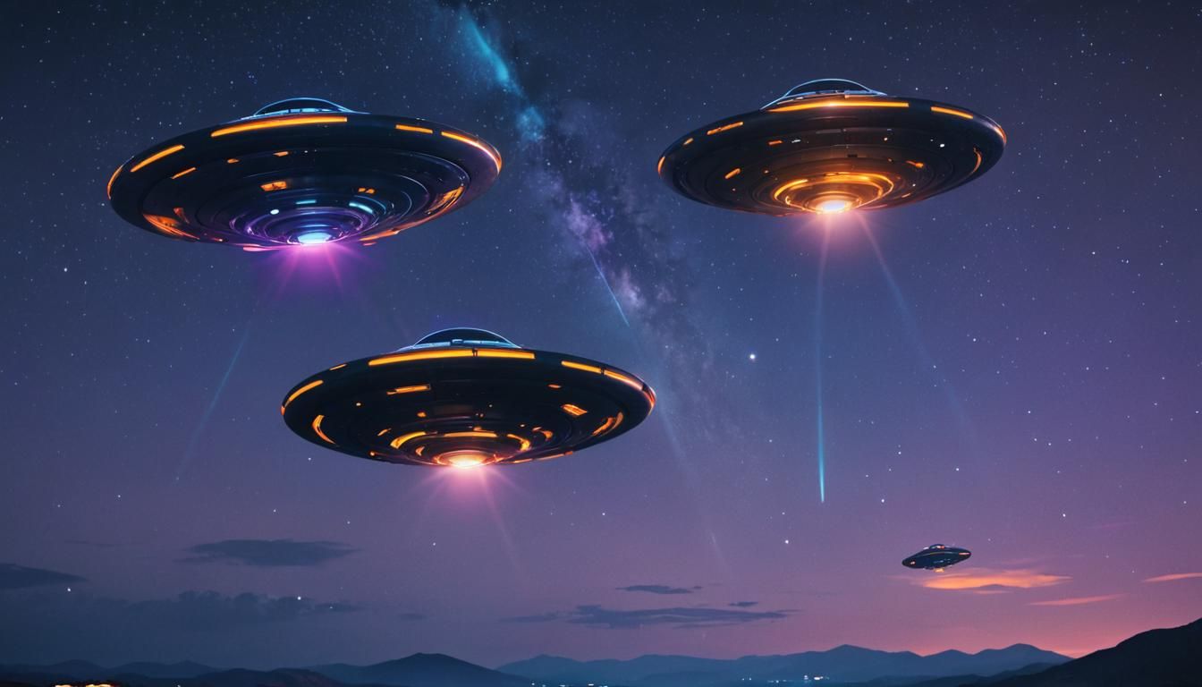 Sci-Fi UFOs in a Starry Night Sky