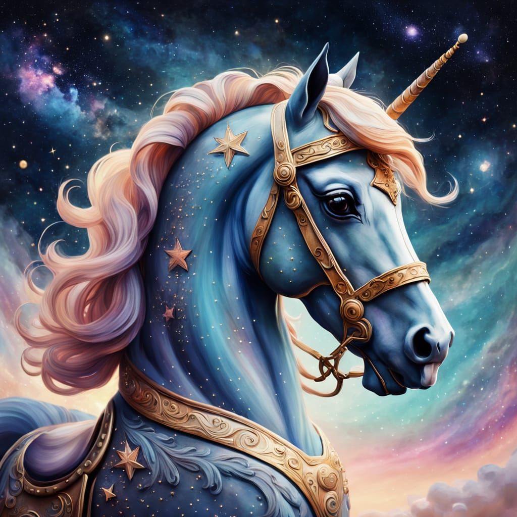 Vintage Carousel Horse Against Twilight Sky