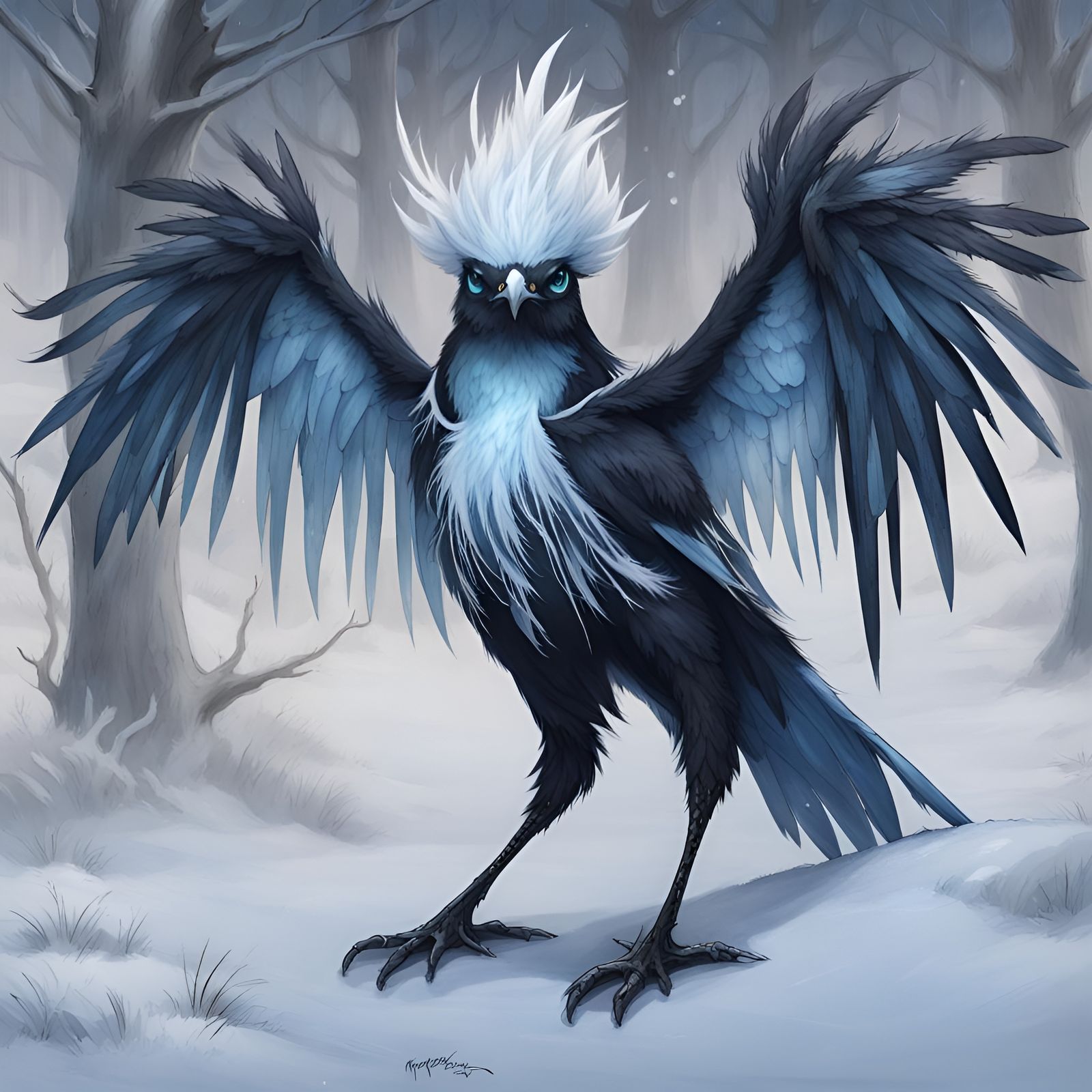 Glowing Frost Demon Magpie in Winter