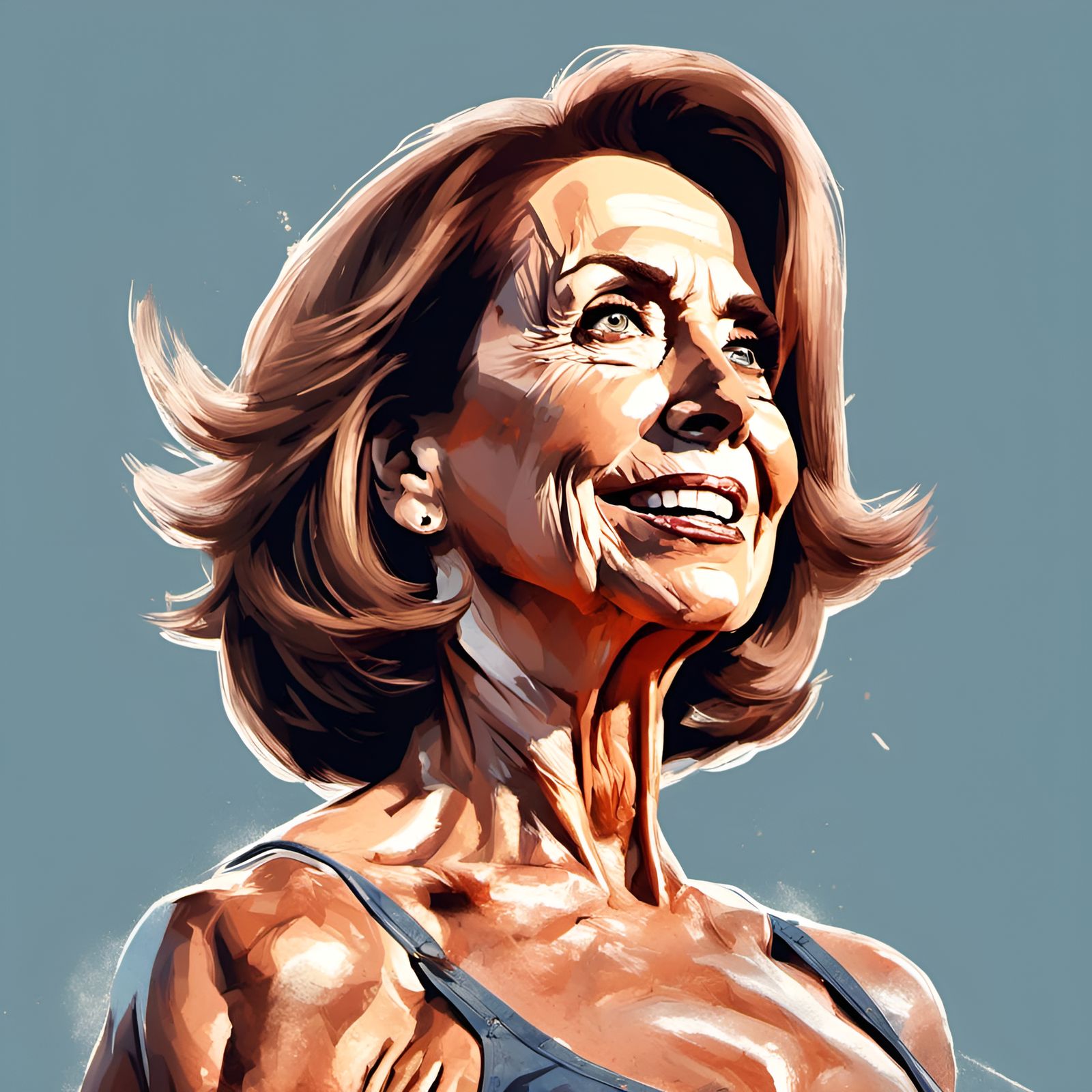 Muscular Woman Portrait in Digital Illustration Style