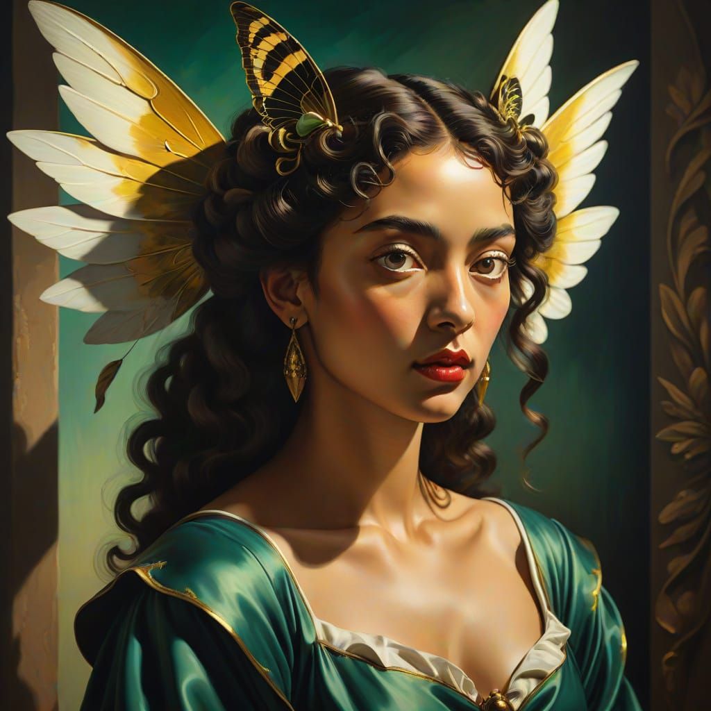 Surreal Empress in Golden Light, with Angel Wings and Black ...