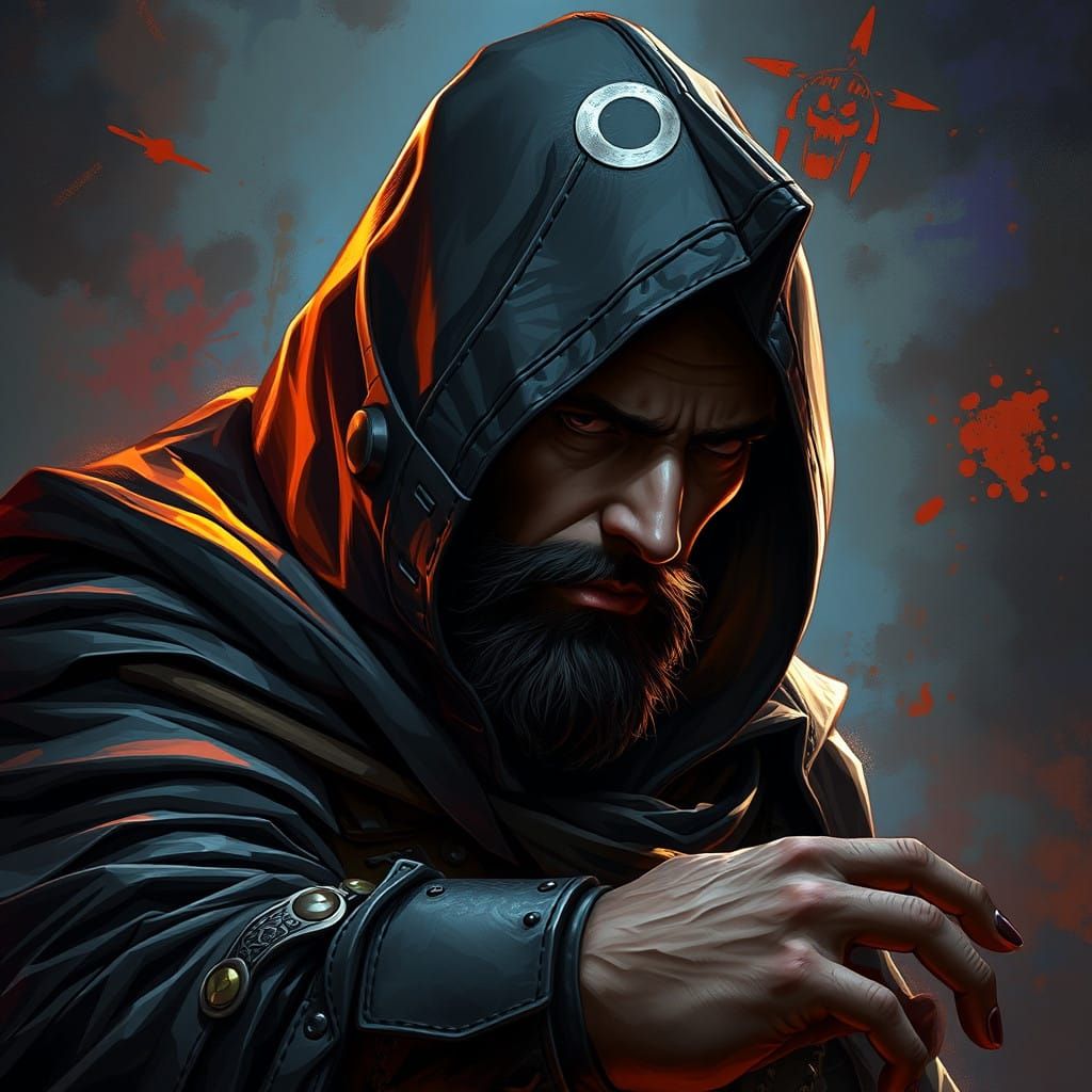 Dark Fantasy Shady Merchant in Hyperrealistic Style