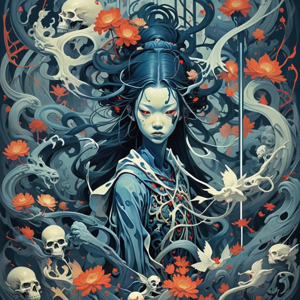 Grimdark Scene in James Jean Style