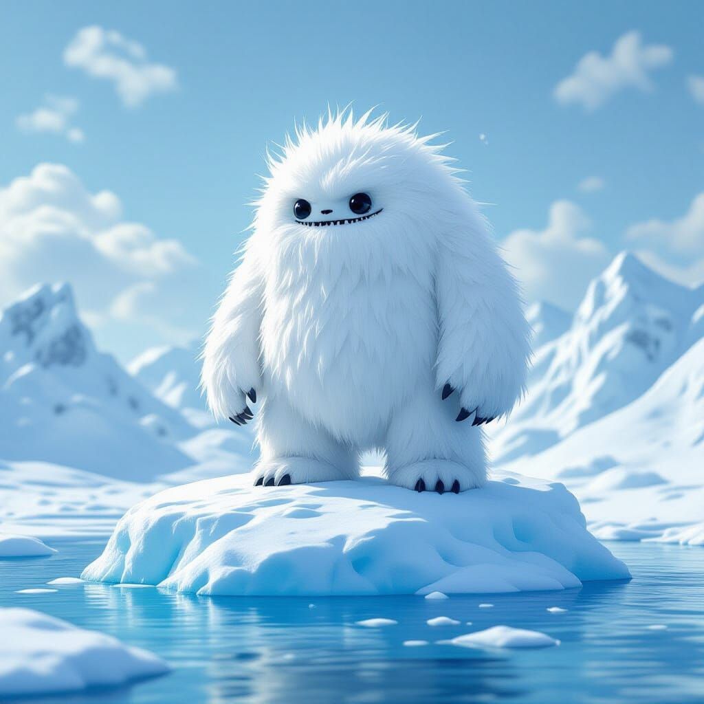 Fuzzy White Monster on Iceberg, Digital Art