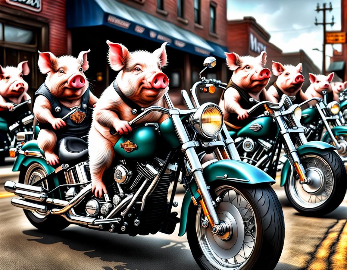 Pigs on Motorcycles: Hyperrealistic Harley Davidson Herd