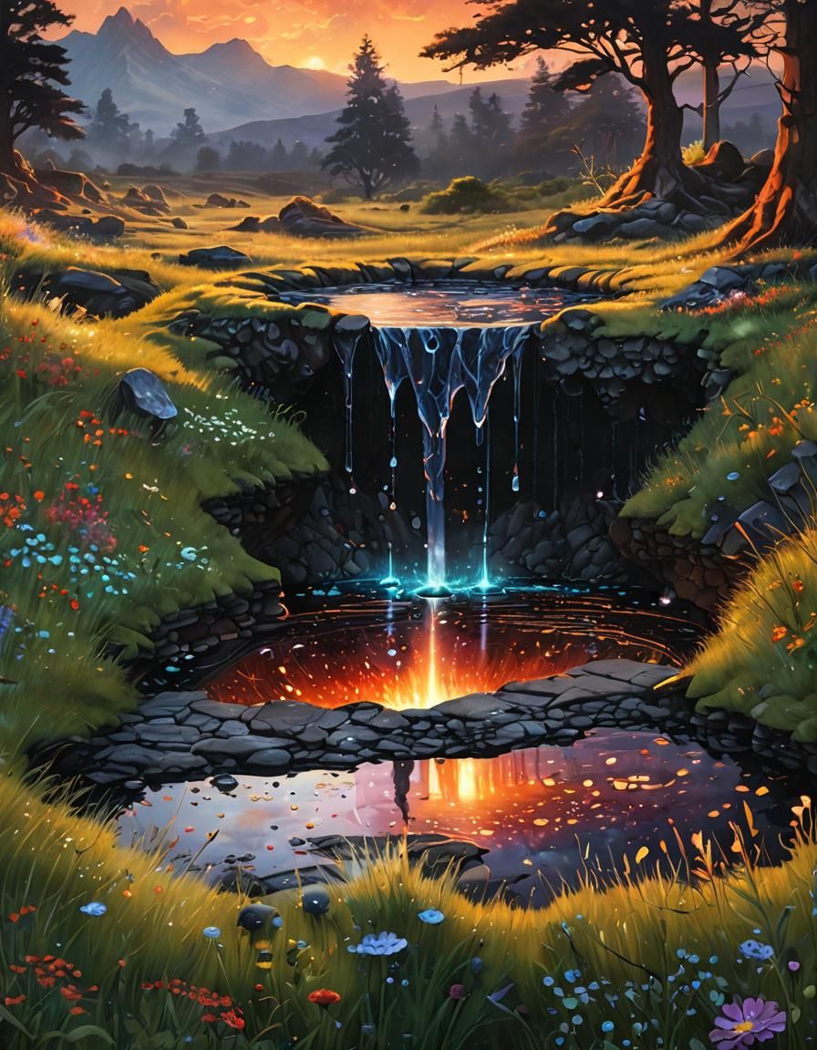 Lava and Magma Oil Painting with Ancient Well
