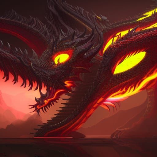 Neon Dragon with Glowing Eyes, Fantasy Concept Art