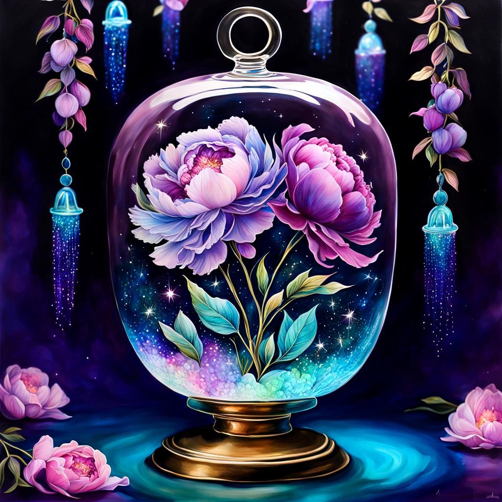 Ethereal Glass Peonies in Bell Jar