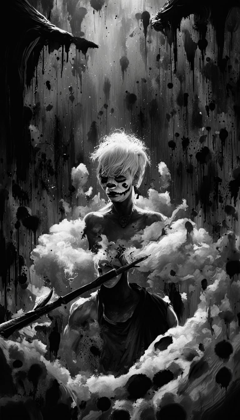 Sinister Clown Lady in Dark Fantasy Style