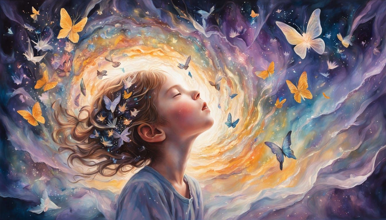 Child's Dreamlike Portrait with Cascading Colors