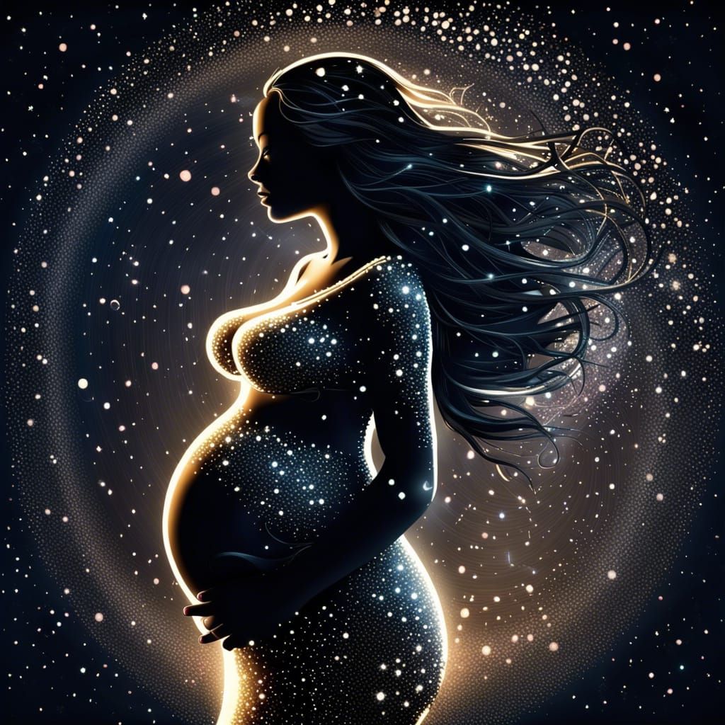Radiant Pregnancy Goddess in Sparkling Silhouette