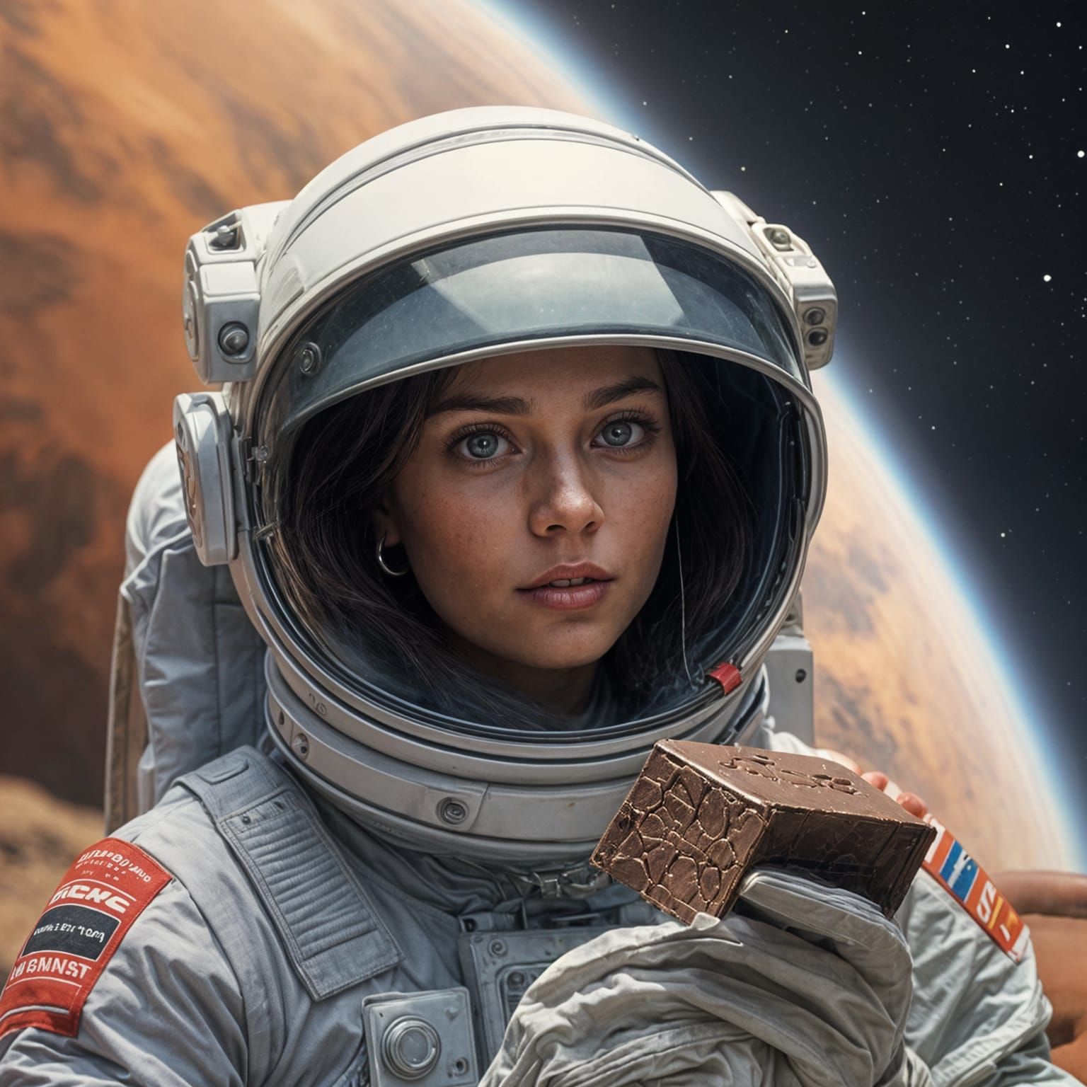 Astronaut Contemplates Chocolate on Mars