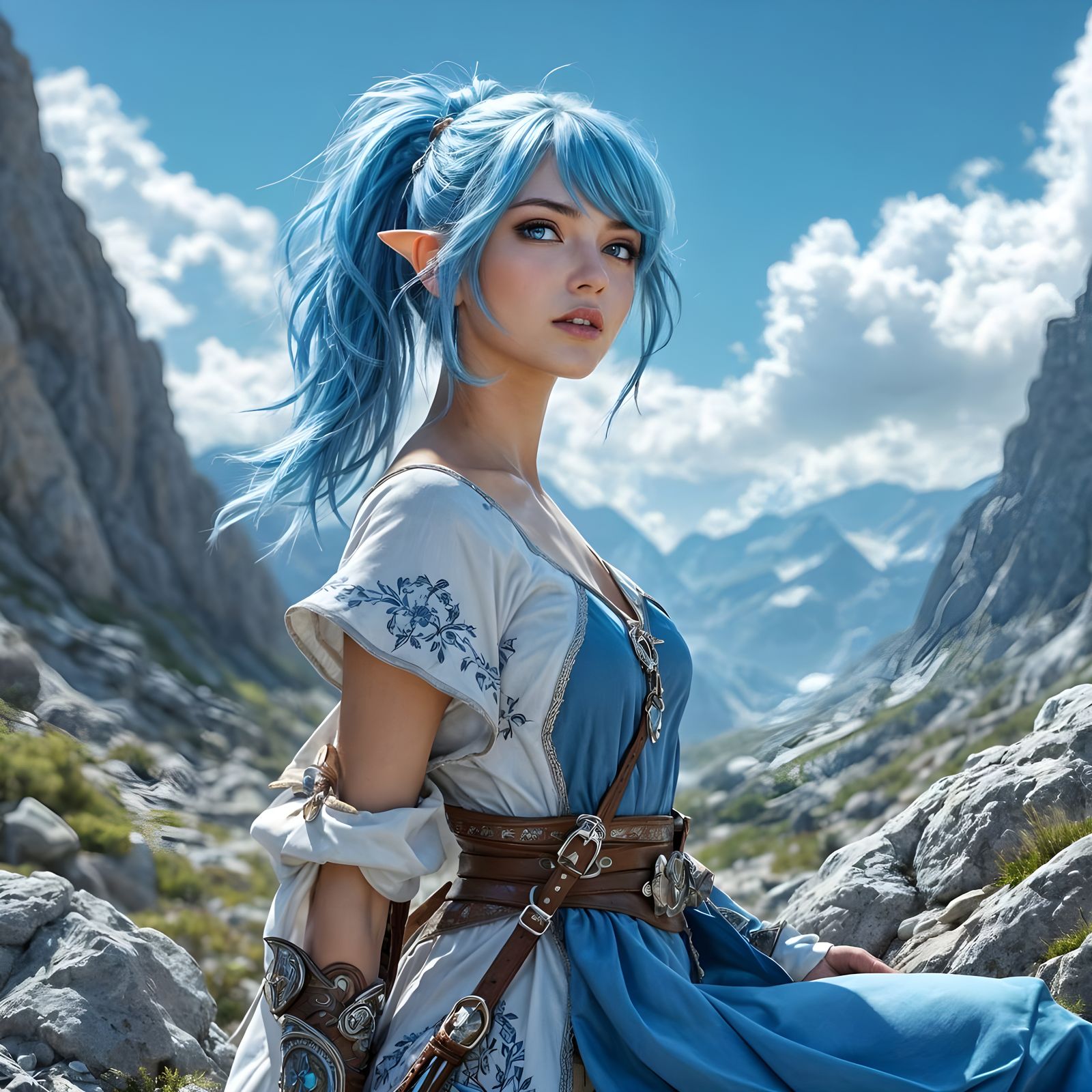 Female Archer on Rocky Hillside in Fantasy Style