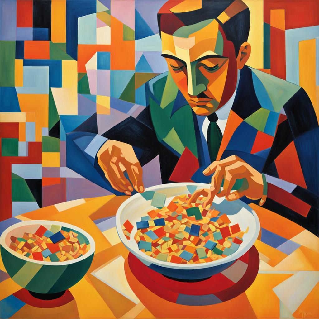 Cubist Cereal Bowl with Art Deco Influences