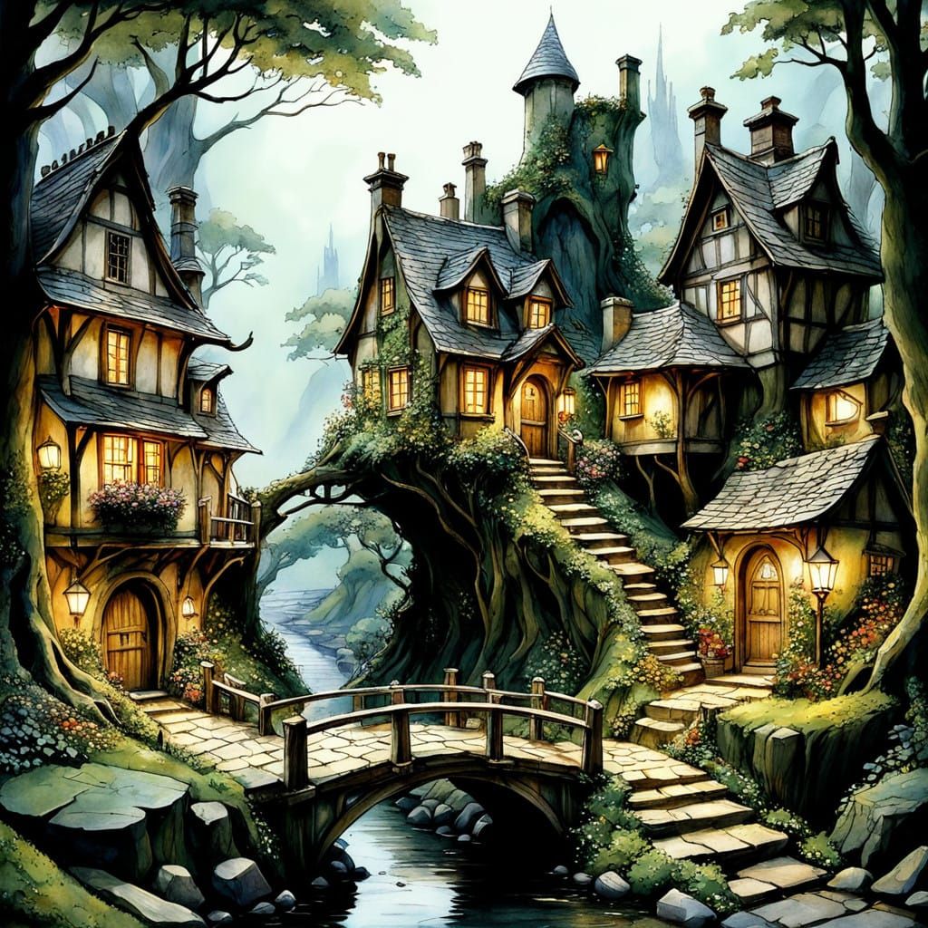 Enchanted Village Amidst Ancient Tree Roots