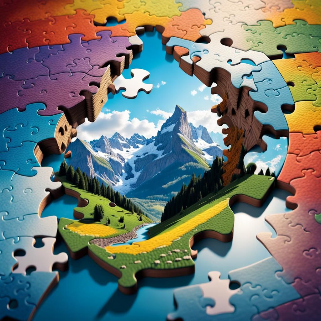 Switzerland Landscape View Through Jigsaw Piece Hole