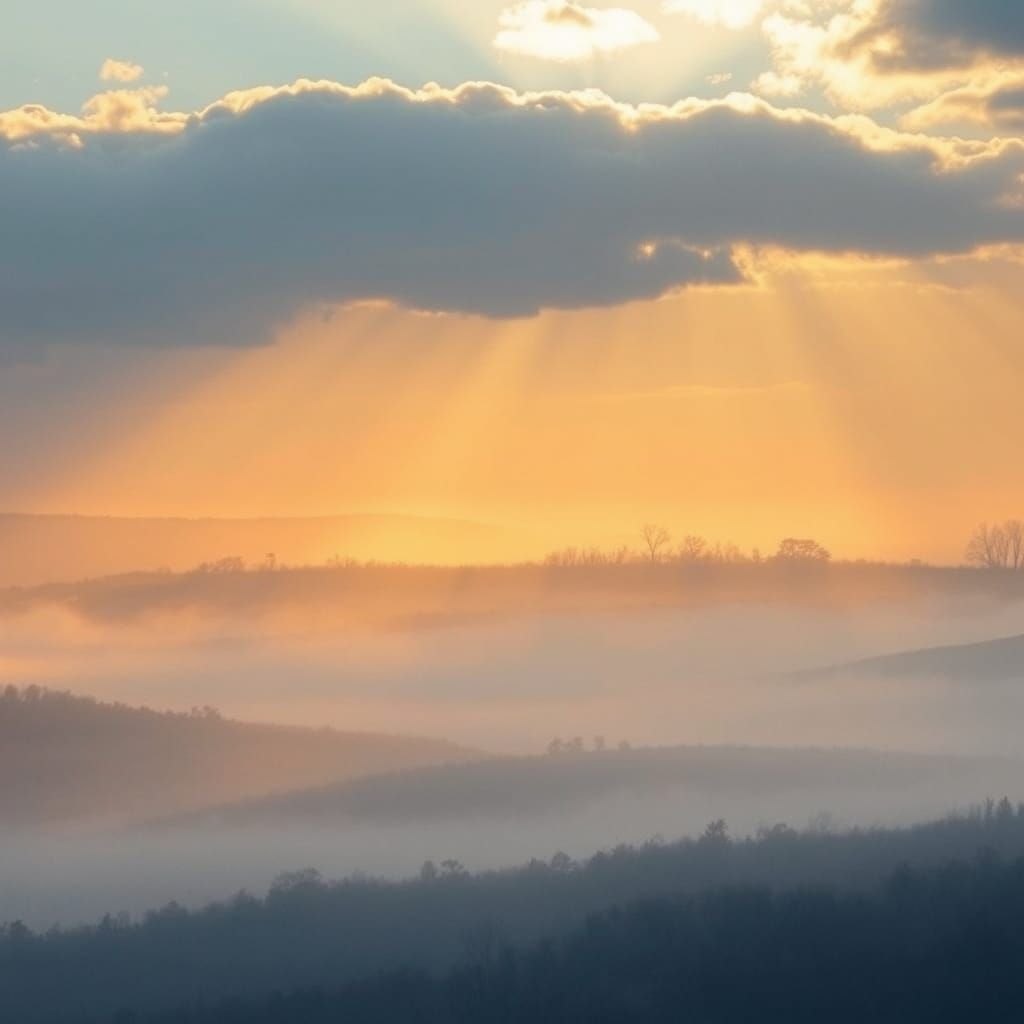 Serene Morning Landscape in Impressionist Style