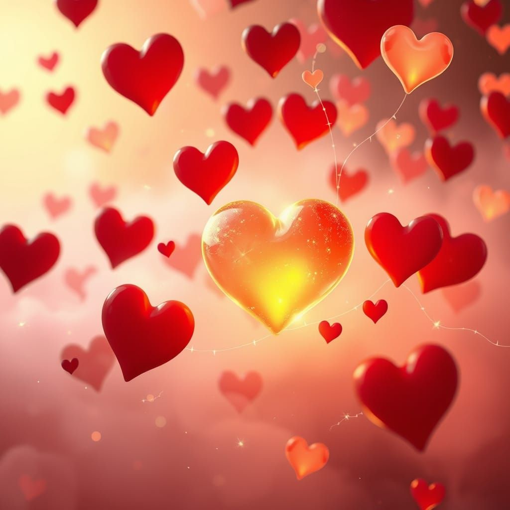 Dreamlike Scene of Glowing Hearts in Soft Pastel Hues