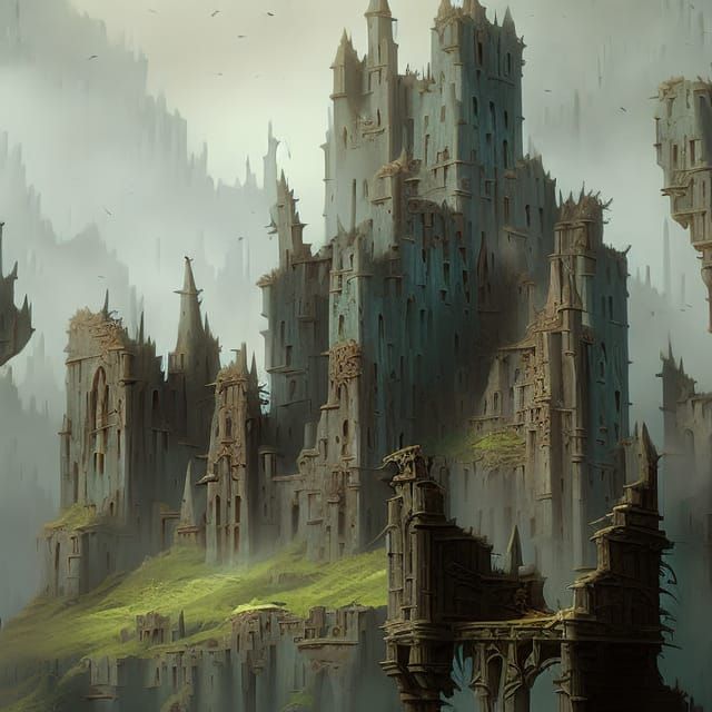 Gothic Castle Ruins in a Dark Art Nouveau Style