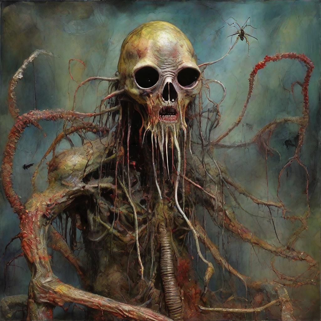 Grotesque Alien Cultist in Grisly Surreal Vision