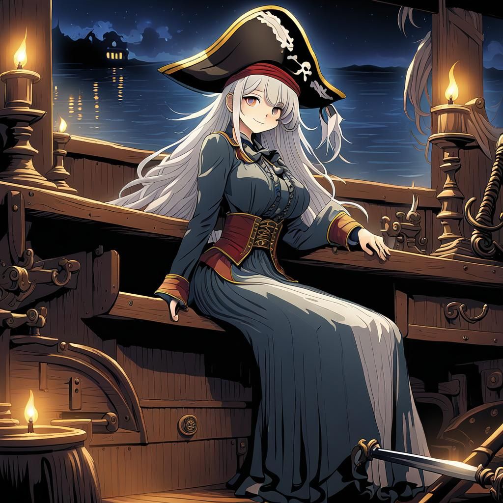 Anime Pirate Captain in Dark Fantasy Style