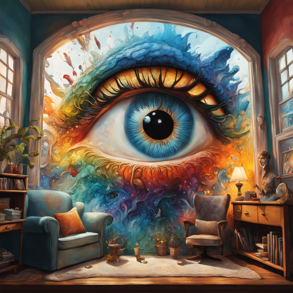 Detailed Miniature Dollhouse with Giant Eye