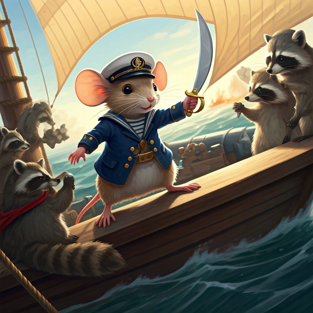 Heroic Mouse Sailor Battles Pirate Raccoons at Sea