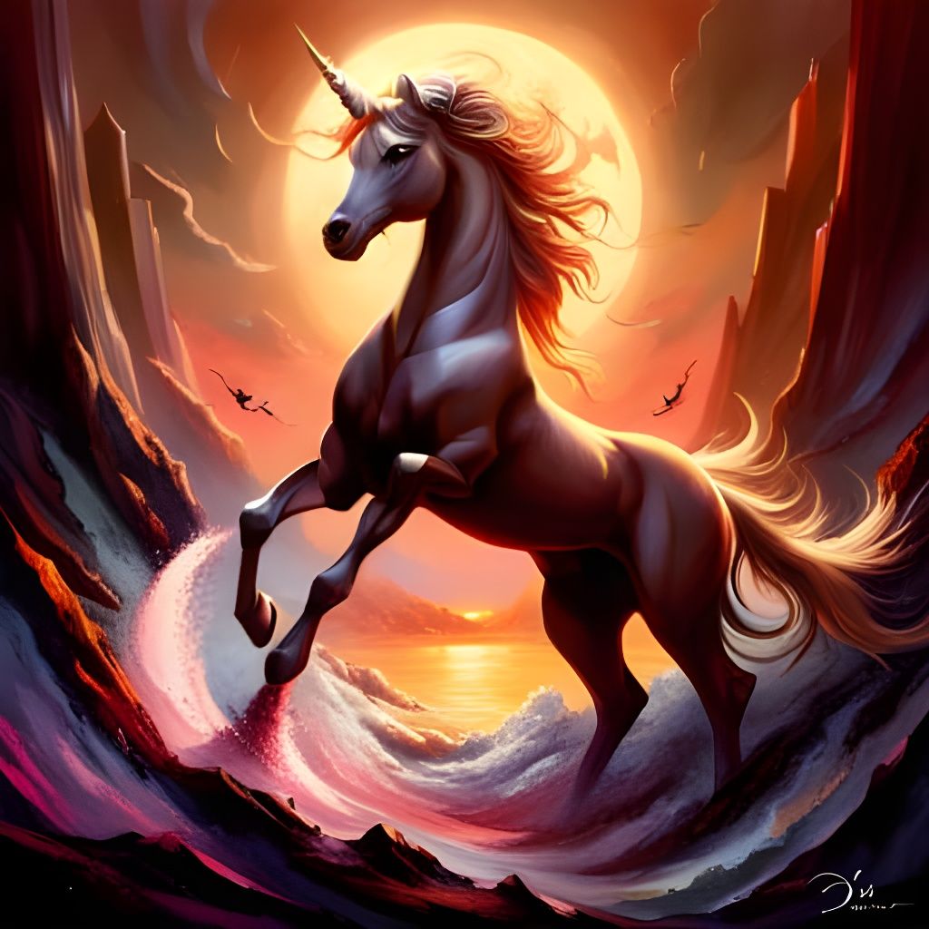Magical Unicorn in Lava: Fantasy Art