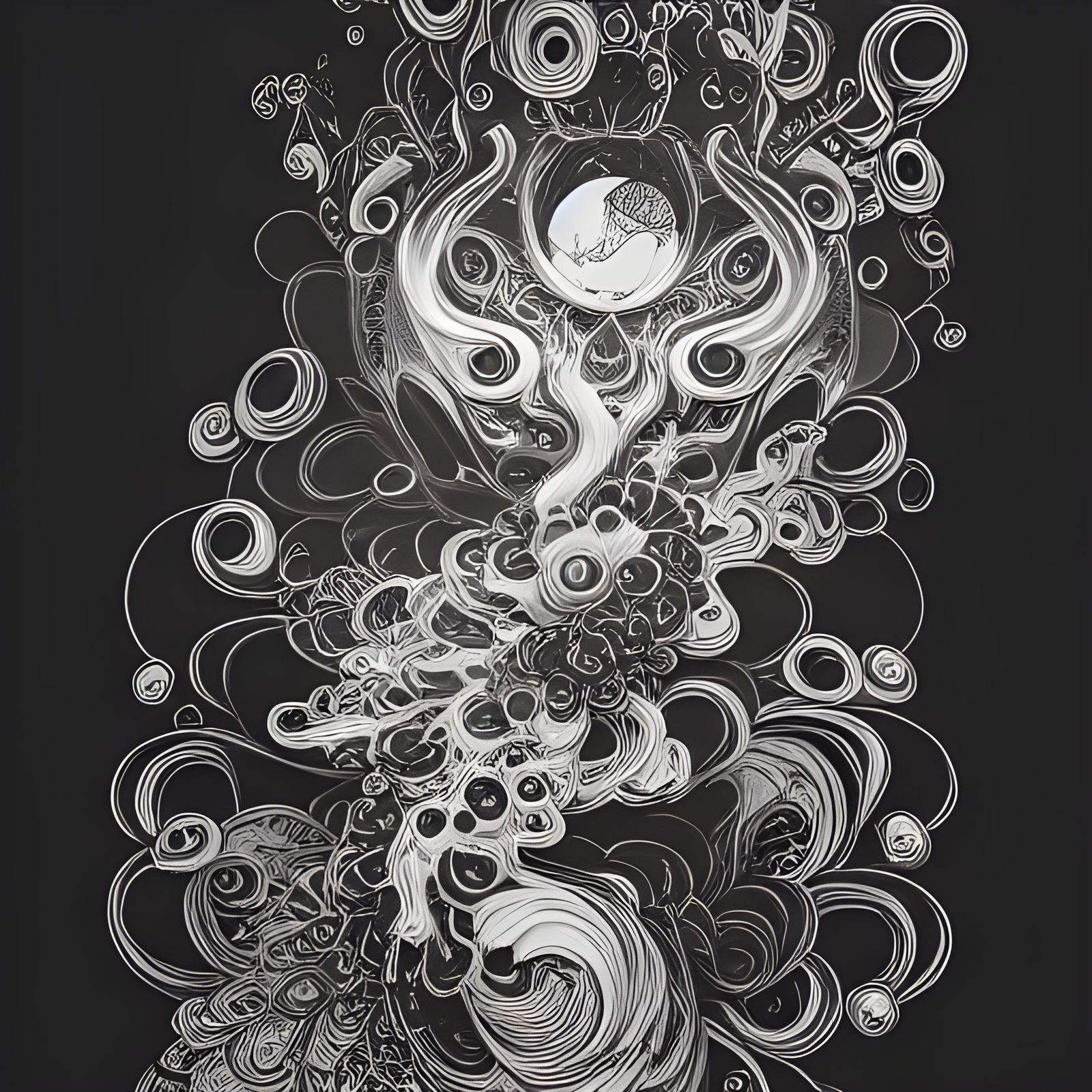 Cosmic Void: Intricate Floral Bouquet in Ink