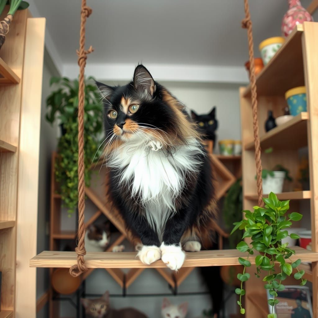 Maine Coon and Cat on Cafe Bridge
