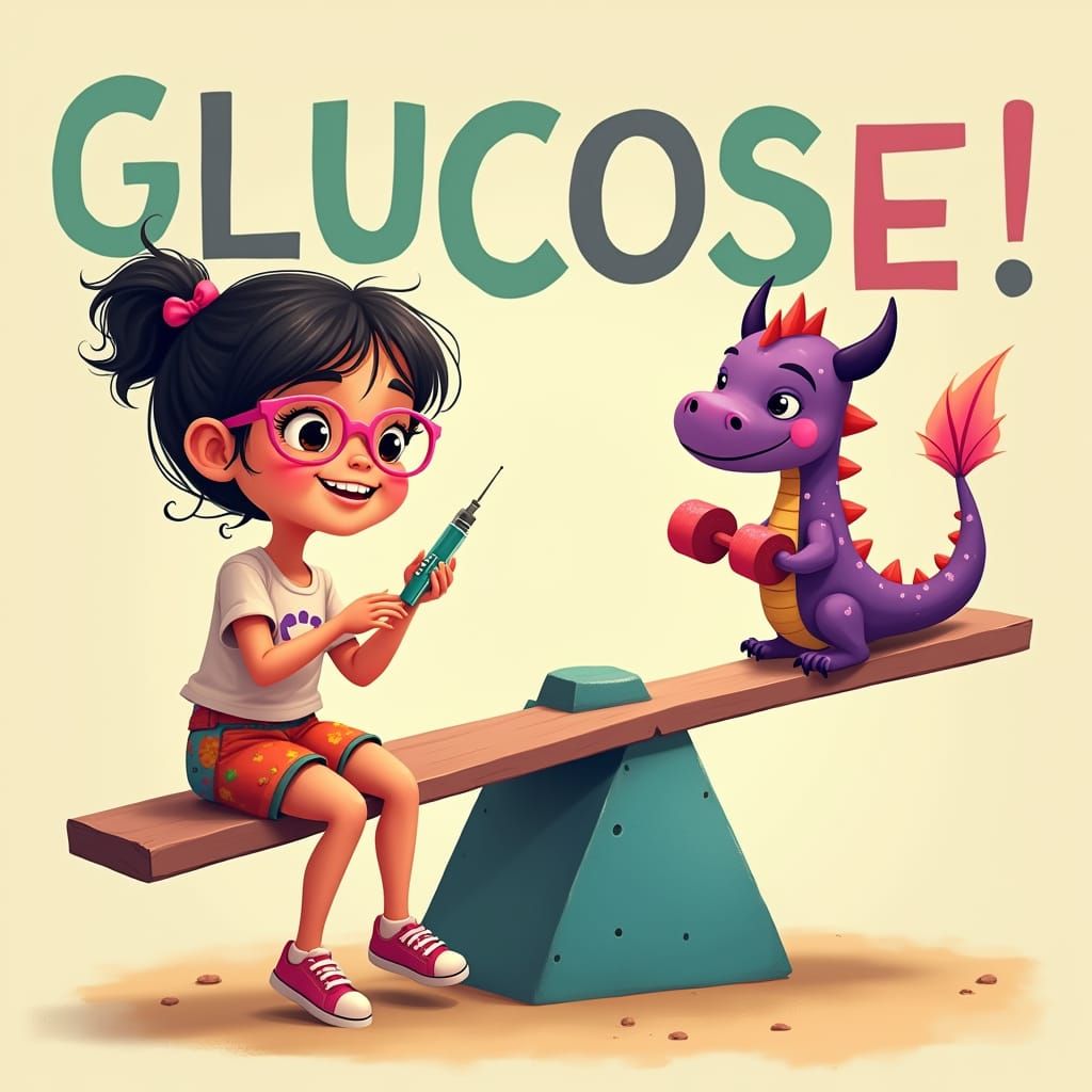 Whimsical Health Poster: Girl and Dragon Balance on a Colorf...