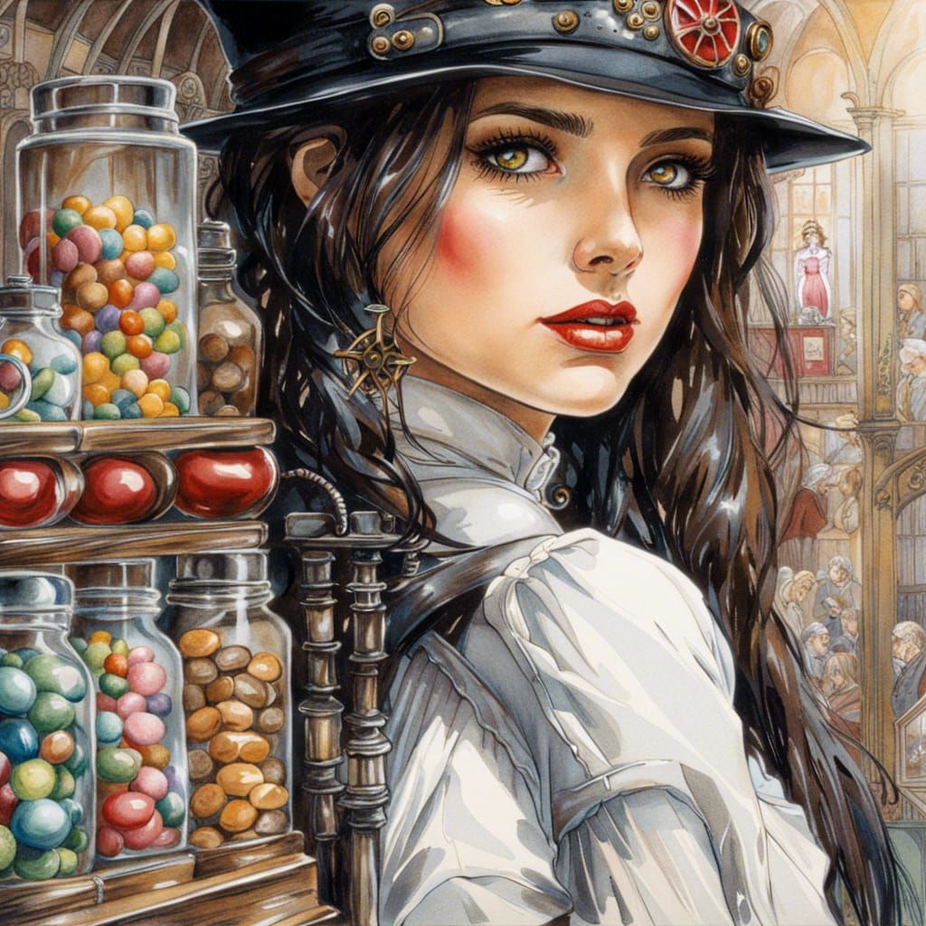 Student in Candy Shop: Watercolor Steampunk Portrait